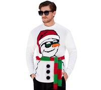 Mainfini Men's Christmas Knitted Sweater Novelty Xmas Snowman Pullover Loose Fit Vacation White 3D Graphic with Belt M