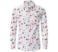 Mainfini Men's Christmas Shirts Long Sleeve Novelty Xmas Deer Button Up Shirt 3D Printed Christmas Shirts White S