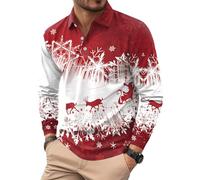 Mainfini Men's Festive Polo Shirt White Reindeer Frost Pattern Long Sleeve Upgraded Comfort Fit Holiday Office Attire White M