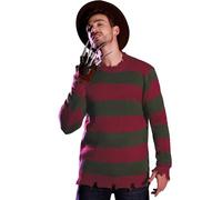 Mainfini Men's Freddy Krueger Nightmare Sweater Striped Knitted Red Green Halloween Costume Horror Movie Adult L