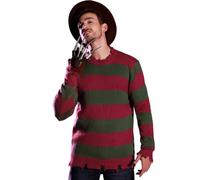 Mainfini Men's Red Green Striped Jumper Halloween Scary Costume No Claws | Villain Sweater Knitted Pullover Loose Fit for Adult Cosplay Party