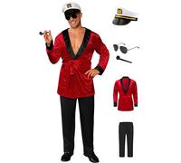 Mainfini Mens Red Socialite Robe Velvet Tunic Costume Set Pimp Robe Outfit Jacket Retro Celebrity Style Pajamas Bathrobe Themed Events and Party Night XL