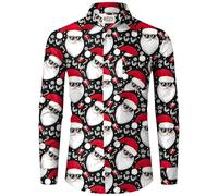 Mainfini Men's Santa Claus Shirts Funny Christmas Button Shirt Long Sleeve Xmas Ho Ho Ho Shirts Black XXL