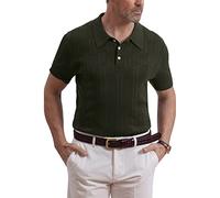 Mainfini Men's Short Sleeve Retro Sweater Polo 1960s Vintage Knitted Polo Shirt M