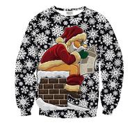 Mainfini Men's Ugly Christmas Jumper Crewneck Sweatshirts Holiday Jumpers 2024 Naughty Idea Sweater Pooping Santa Claus S