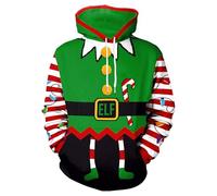 Mainfini Ugly Xmas Hoodies for Men Adult 3D Adult Printed Hooded Sweatshirts Elf Light Pocket Funny Holiday Jumper XXL