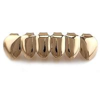 mainlead 2pc 14k Gold Cross Heart Single Fangs Teeth and 6 Bottom Grills Combo
