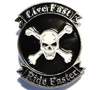 Mainly Metal Black Metal Enamel Pin Badge Bike Motorcycle 'Live Fast Ride Faster' Skull and Cross Bones