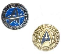 Mainly Metal TWO (2) Enamel Pin Badges Trek Starflet Command & Academy (G) Insignia (25mm) Shield Logo Ensign