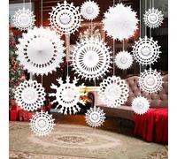 MAINOSHY 16PCS White Paper Snowflakes Reusable Paper Christmas Decorations Paper Hanging Paper Fans Snowflakes Christmas Hanging Decorations for Xmas Winter Home Ceiling Wall Decor