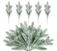MAINOSHY 20PCS Snowy Artificial Pine Needles Artificial Pine Tree Branches Frosted Pine Picks Faux Fir Pine Sprays Twig for DIY Garland Wreath Christmas Embellishing and Home Garden Decoration
