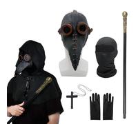 MAINOSHY 6PCS Plague Doctor Mask Costumes Set, Halloween Mask Long Nose Bird Beak Steampunk Mask with Cloak Crucifixion Necklace Black Gloves Scepter Halloween Costume Props