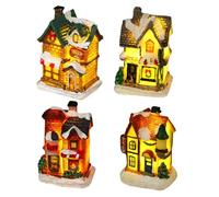 MAINOSHY Christmas Village Set, 4PCS Christmas Winter Village Houses Light Up Country Houses Xmas Miniature Resin Ornament Fireless Candles Lamp withTea Light for Xmas Decoration (Village Houses B)