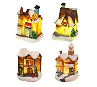 MAINOSHY Christmas Village Set, 4PCS Christmas Winter Village Houses Light Up Country Houses Xmas Miniature Resin Ornament Fireless Candles Lamp withTea Light for Xmas Decoration (Village Houses C)