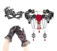 MAINOSHY Day of the Dead Halloween Costume Set, Short Lace Fingerless Glove Black Gloves Lace Choker Necklace Eye Mask for Halloween Adults Costume Accessory