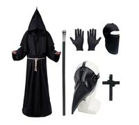 MAINOSHY Halloween Costumes Set, Plague Doctor Mask Steampunk Black Robe Cloak Top Hat Balaclava Scepter Cross Necklace Black Mask for Halloween Costume Party
