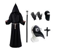 MAINOSHY Plague Doctor Costumes Set, Plague Doctor Mask Bird Beak Mask Black Robe Cloak Top Hat Cross Necklace Balaclava Scepter Gloves Halloween Carnival Fancy Dress Cosplay Steampunk Costume