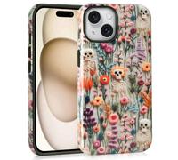 Mainrenka Halloween Cases for iPhone 15, Cute Kawaii Skeleton Floral Phone Cover Protective Shockproof Phone Case Skull