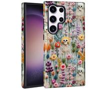 Mainrenka Halloween Skull Case for Samsung Galaxy S24 Ultra, Aesthetic Cute Flower Skeleton Phone Case Hybrid 2-Layer Hard Shell Shockproof Design Protective Cover
