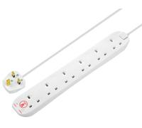 Mains Extension Lead with Surge Protection, 6 Gang, 2m, White - SRG6210N-MP