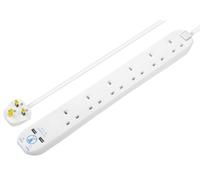 Mains Extension Lead With Surge Protection & Usb 6 Gang 2X Usb A 2M White