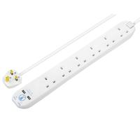 Mains Extension Lead With Surge Protection & Usb 6 Gang 2X Usb A 2M White