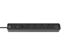 Mains Extension Lead with USB Charging, 4 Gang, 3m Lead, Black Brennenstuhl Black One Size