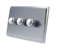 Mains LED Light Dimmer Switch 250W 3 Gang 2 Way - Victorian - Satin Matt Chrome