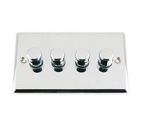 Mains LED Light Dimmer Switch 250W 4 Gang 2 Way - Polished Chrome - Classic