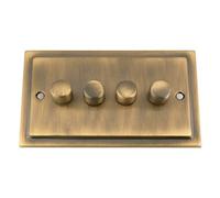Mains LED Light Dimmer Switch 250W 4 Gang - Victorian Antique Brass - Push On/Off 2 Way