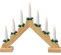 Mains Operated 7 Wooden Pre-Lit Christmas Candle Bridge Arch | Flameless Candles | Warm White LED Lights for Windows & Tabletop Decor | 32cm x 39cm (Beige)