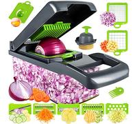 MAIPOR Multifunctional Vegetable Chopper and Slicer - 13 in 1 Food Chopper With 8 Blades, Dicer, Cutter for Onions, Carrots, Garlic and More - Container Included, Gray