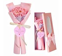 MAIQUNE Crochet Flowers Bouquet,Handmade Knitted Carnation,Pink Single Carnation Crochet Flowers Bouquet Gifts for Mother’s Day Birthday Anniversary Graduation Father’s Day with Greeting Card