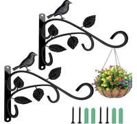 MAIREULB 2 Pack Heavy Duty Plant Hanger Brackets - 12 Inch Rustproof Iron Wall Hooks for Hanging Baskets, Bird Feeders & Lanterns - Outdoor Indoor Use on Fence, Porch, Balcony (Black)