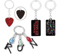 MAIREULB Stranger Things Keychain Set - RUN Letter Pendant & Logo/Christmas Lights Charms, Metal Enamel Keyrings for Fans (03)