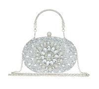 MAIRLOM Rhinestone Clutch Purses for Women Evening Wedding Formal - Round Pearl Clasp Handbag - Crystal Diamond Bag, Silver Clutch