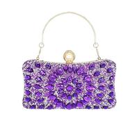 MAIRLOM Rhinestone Clutch Purses for Women Evening Wedding Formal - Round Pearl Clasp Handbag - Crystal Diamond Bag, Purple