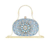 MAIRLOM Rhinestone Clutch Purses for Women Evening Wedding Formal - Round Pearl Clasp Handbag - Crystal Diamond Bag, Light Blue Clutch