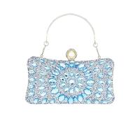 MAIRLOM Rhinestone Clutch Purses for Women Evening Wedding Formal - Round Pearl Clasp Handbag - Crystal Diamond Bag, Light Blue