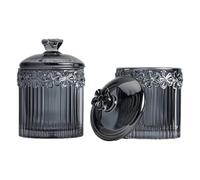 Mairuker 2 Pack Qtip Holder Glass Apothecary Jars with Lids, Cotton Swab and Round Organizer, Bathroom Vanity Storage Canisters for Makeup Pads, Floss (Gray)
