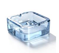 Mairuker Ashtray, Glass Ashtray Square Crystal Ashtray, Classic Design Ashtray for Home Ashtrays Cigarettes Outdoor (Light Blue)