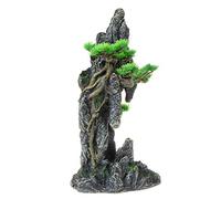 Mairuker Tall Aquarium Decor Mountain View with Tree & Cave 13.8inch, Large Fish Tank Decoration, Artificial Resin Rock Mountain Betta Fish Tank Ornament for Goldfish Cichlid Shrimp Hiding Playing