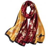 MAIRY Yellow Summer Scarf Floral Red Head Scarf Shawl Floral Printed Women's Scarves & Wraps Softy Elegant Satin Long Lightweight Snood Neckerchief 180067