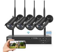 maisi 1080P HD Wireless CCTV Camera System, 8CH NVR + (4) 2MP Outdoor Home Security Surveillance WiFi Cameras, Motion Detection Alerts, Day/Night Vision, Remote Access, 500GB Hard Drive Disk