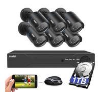 MAISI 3K 8CH DVR CCTV Camera System Outdoor with 1TB Hard Drive 24/7 Recording, 6 x 5MP Wired Home Security Camera, Face Human Vehicle Detection, IR Night Vision, IP67 Waterproof, APP Email Alert