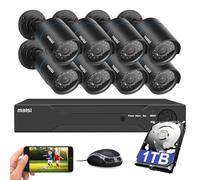 MAISI 3K 8CH DVR CCTV Camera System Outdoor with 1TB Hard Drive 24/7 Recording, 8 x 5MP Wired Home Security Camera, Face Human Vehicle Detection, IR Night Vision, IP67 Waterproof, APP Email Alert