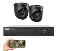 MAISI 3K CCTV Security Camera System, 4CH DVR 2x 5MP Dome Cameras, Night Vision, Easy Mobile View, App Push Notification, Waterproof, NO Hard Drive