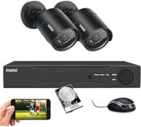 Maisi 4 Channel Smart DVR CCTV Camera System w/500GB Hard Drive, 2x 5MP Weatherproof Outdoor Security Bullet Camera, Night Vision, Remote Access, Motion Detection