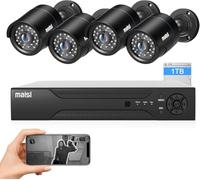 Maisi HD CCTV Camera System, 8 Channel 3K Security DVR with 4PCS 5MP Outdoor Bullet Cameras and 1TB Hard Drive (2560x1920p, Night Vision (4 Cam)