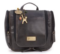 Catwalk Collection Handbags - Women's Large Toiletry Bag - Travel Hanging Wash Bag - Distressed Leather - Make-Up Organiser - Maisie - Black